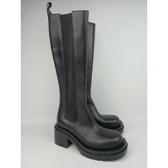 Bottega Veneta Tall Lug High Top Chelsea Boots Black Leather Chunky Size 38.5
